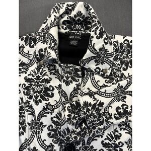 Wet Seal Black White Damask Print Button Front Jacket Women's Size L